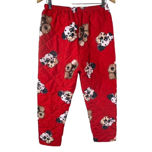 Vintage 60s Kids Pajama Set Size XL Heavy Quilted Dog Print Sleepwear Red Red - Picture 5 of 16